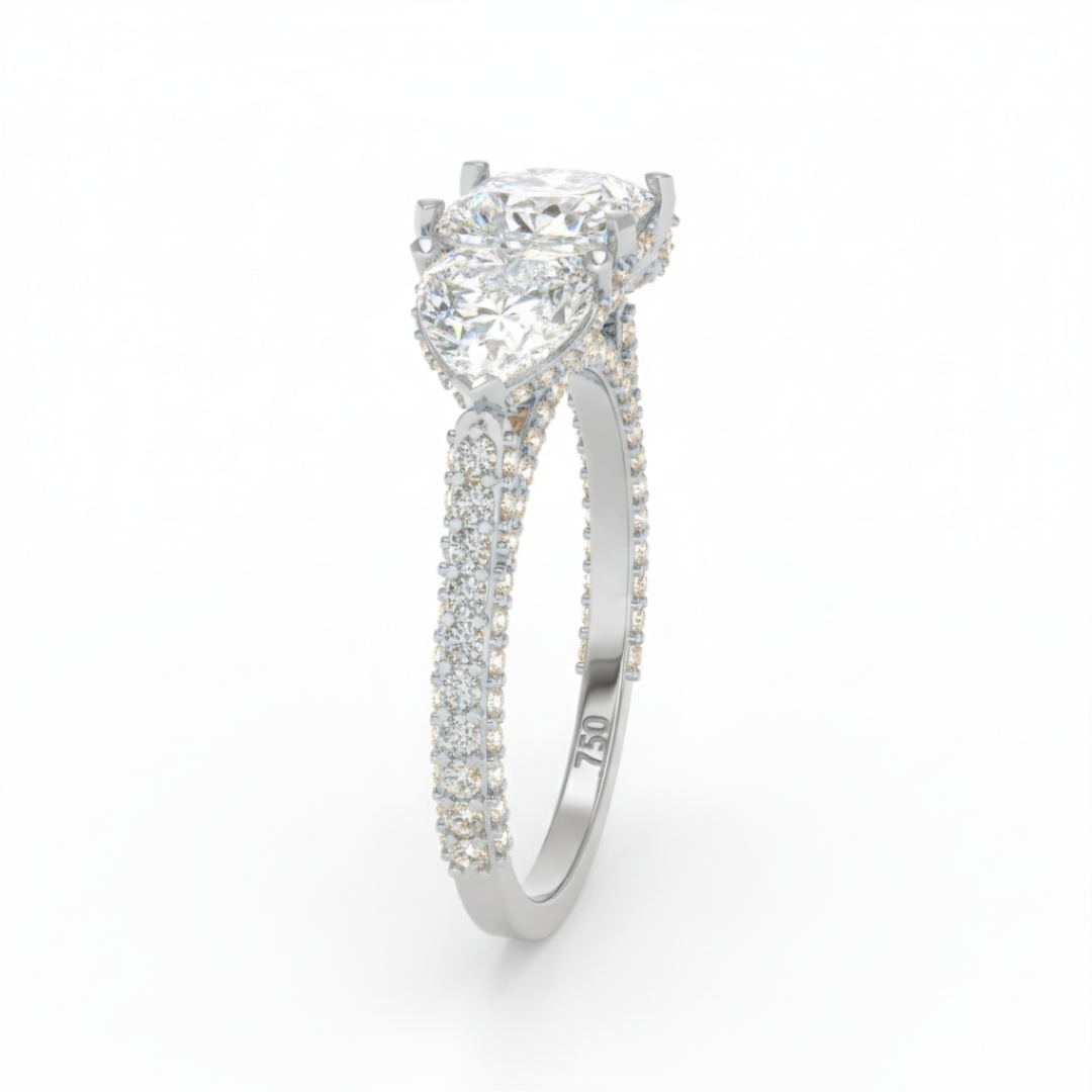 Vidhi Princess Cut Diamond Engagement Ring with Heart Cut Side Diamonds and 3D Diamond Band
