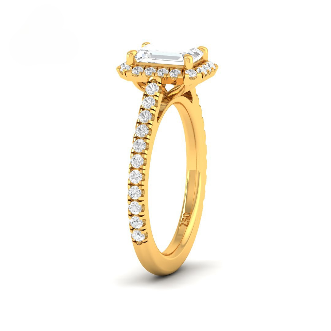 Belle Emerald Cut Diamond Engagement Ring with Diamond Halo & Diamond Band