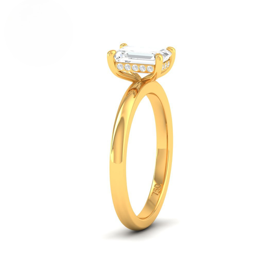 Kiara Emerald Cut Diamond With Hidden Halo Engagement Ring