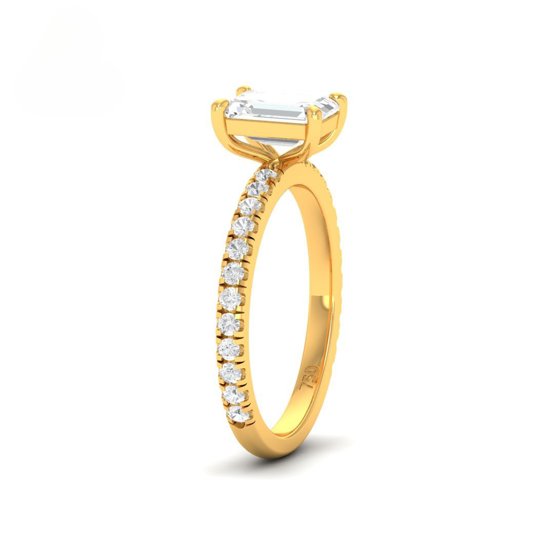 Athena Emerald With Diamond Band Engagement Ring