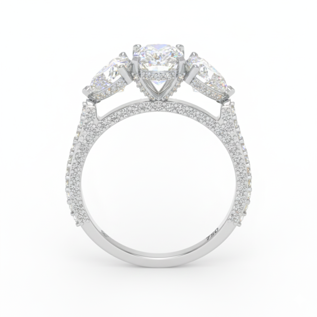 Vidhi Cushion Cut Diamond Engagement Ring with Heart Cut Side Diamonds and 3D Diamond Band