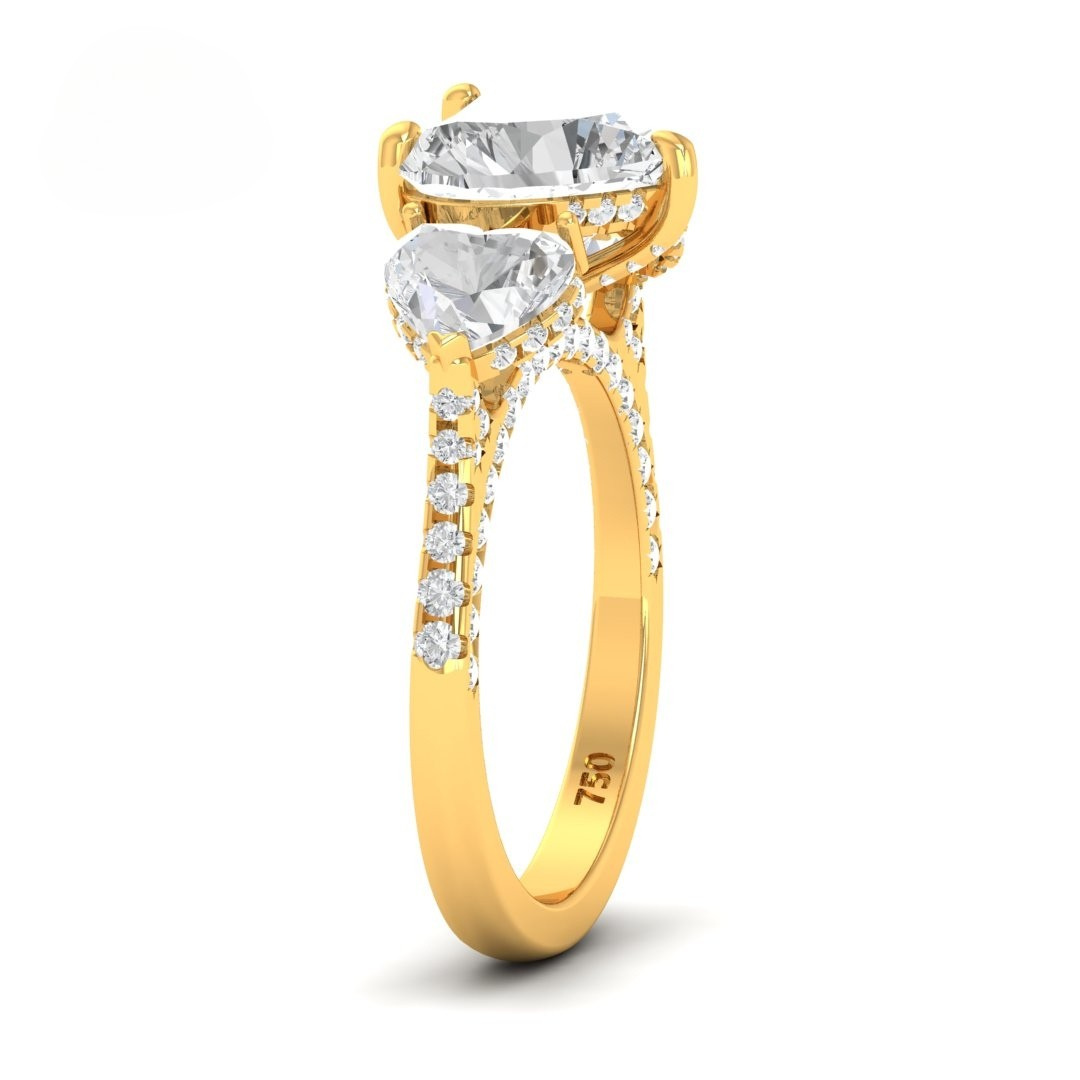 Vidhi Heart Cut Diamond Engagement Ring with Heart Cut Side Diamonds and 3D Diamond Band