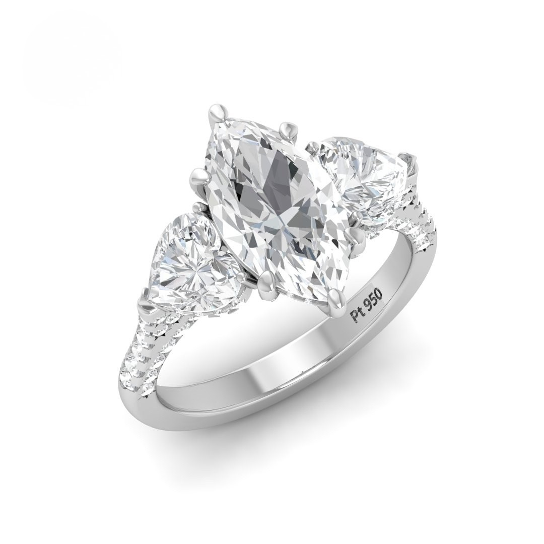 Vidhi Marquise Cut Diamond Engagement Ring with Heart Cut Side Diamonds and 3D Diamond Band