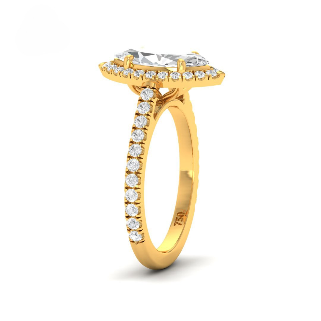 Belle Marquise Cut Diamond Engagement Ring with Diamond Halo & Diamond Band