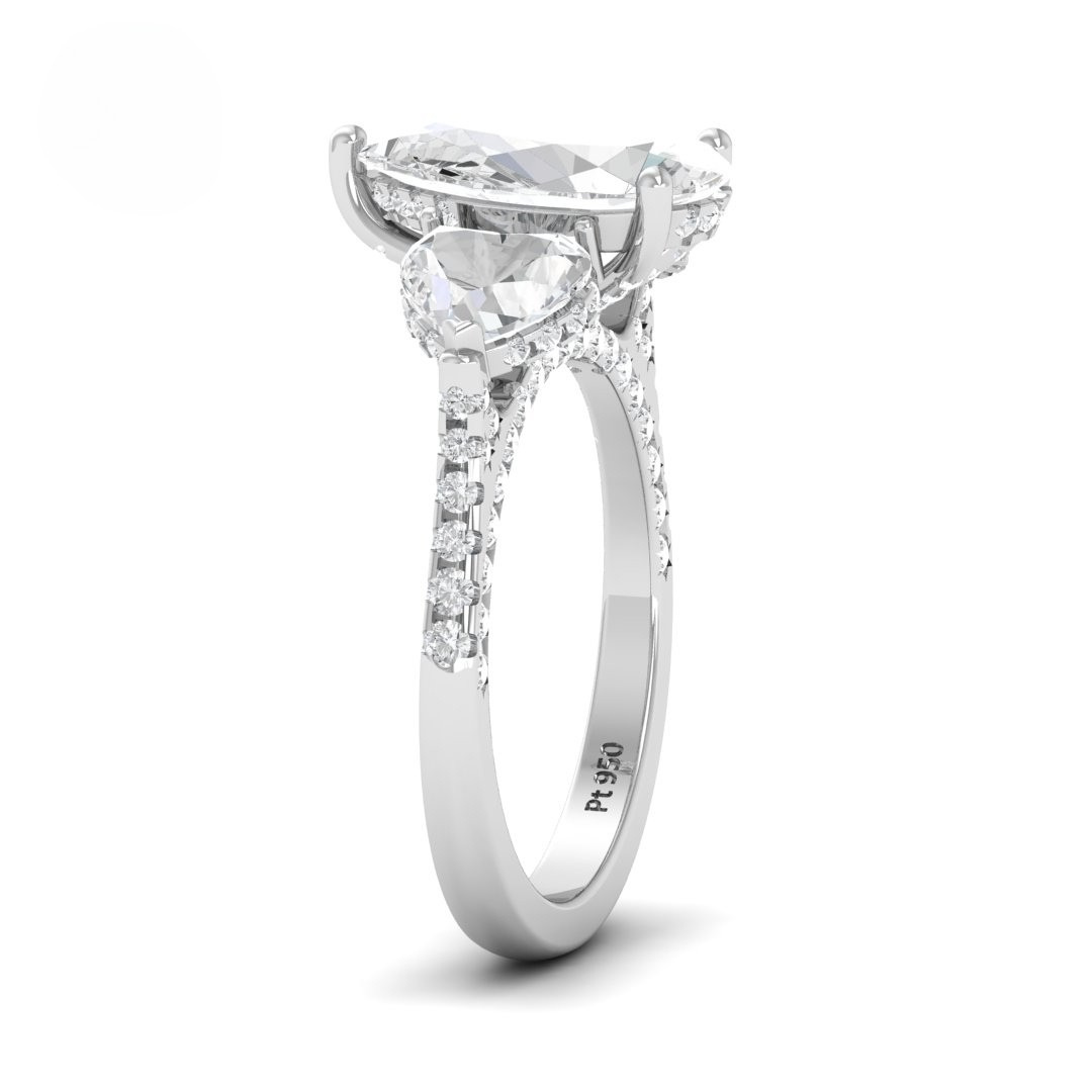 Vidhi Pear Cut Diamond Engagement Ring with Heart Cut Side Diamonds and 3D Diamond Band