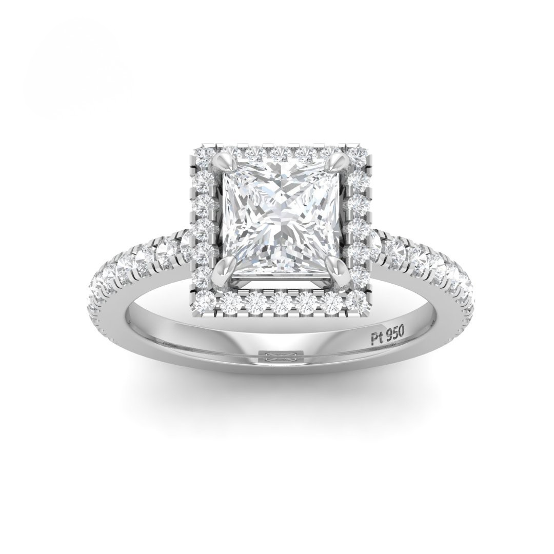 Belle Princess Cut Diamond Engagement Ring with Diamond Halo & Diamond Band