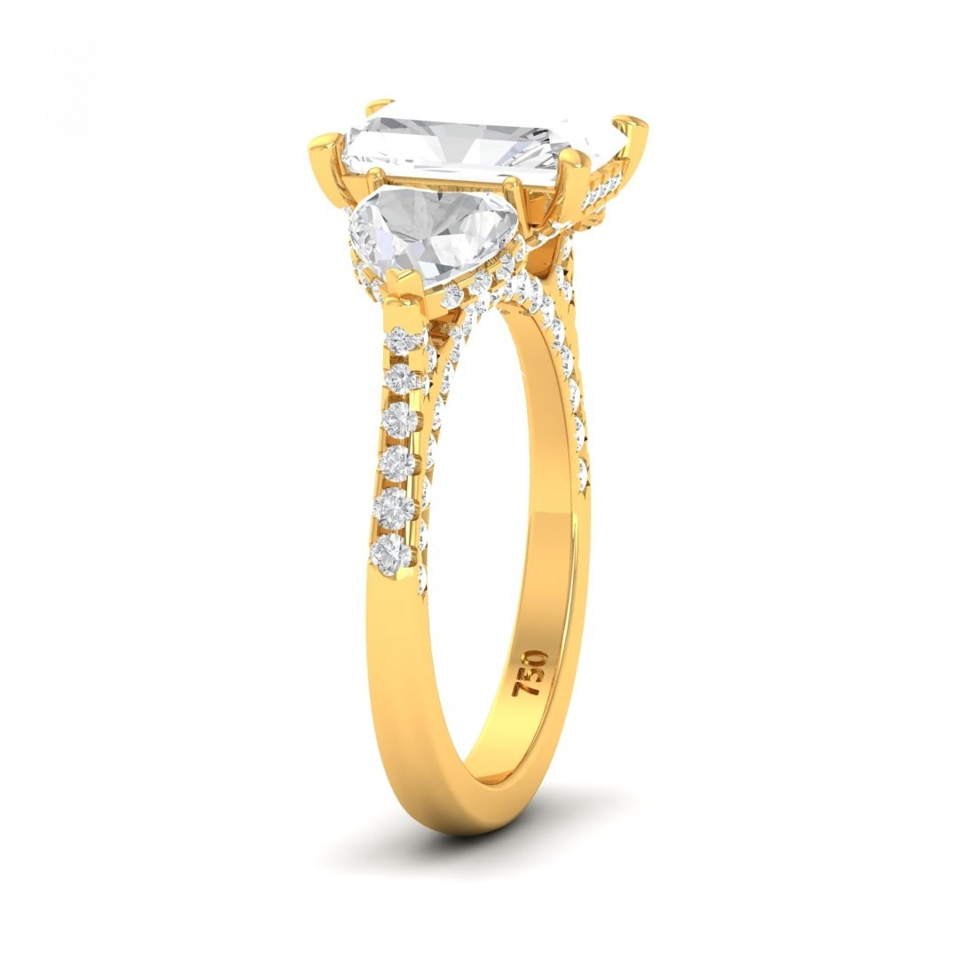Vidhi Radiant Cut Diamond Engagement Ring with Heart Cut Side Diamonds and 3D Diamond Band