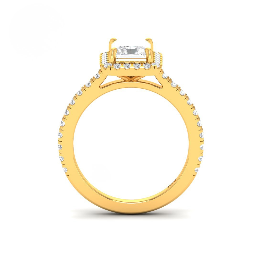 Belle Radiant Cut Diamond Engagement Ring with Diamond Halo & Diamond Band