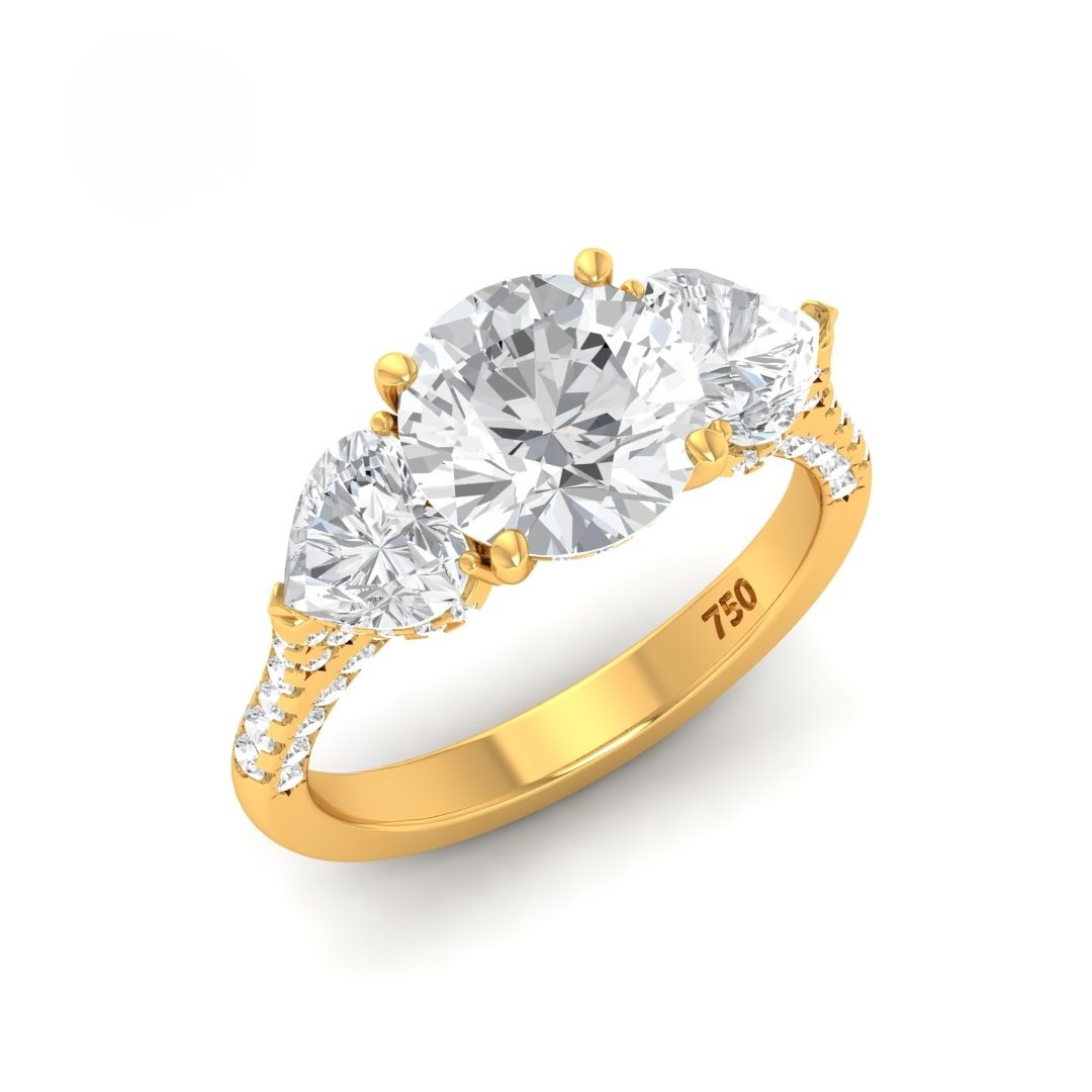 Vidhi Round Cut Diamond Engagement Ring with Heart Cut Side Diamonds and 3D Diamond Band