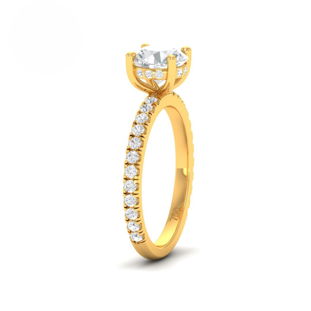 Lila Round Cut Diamond Engagement Ring with Diamond Hidden Halo and Diamond Band