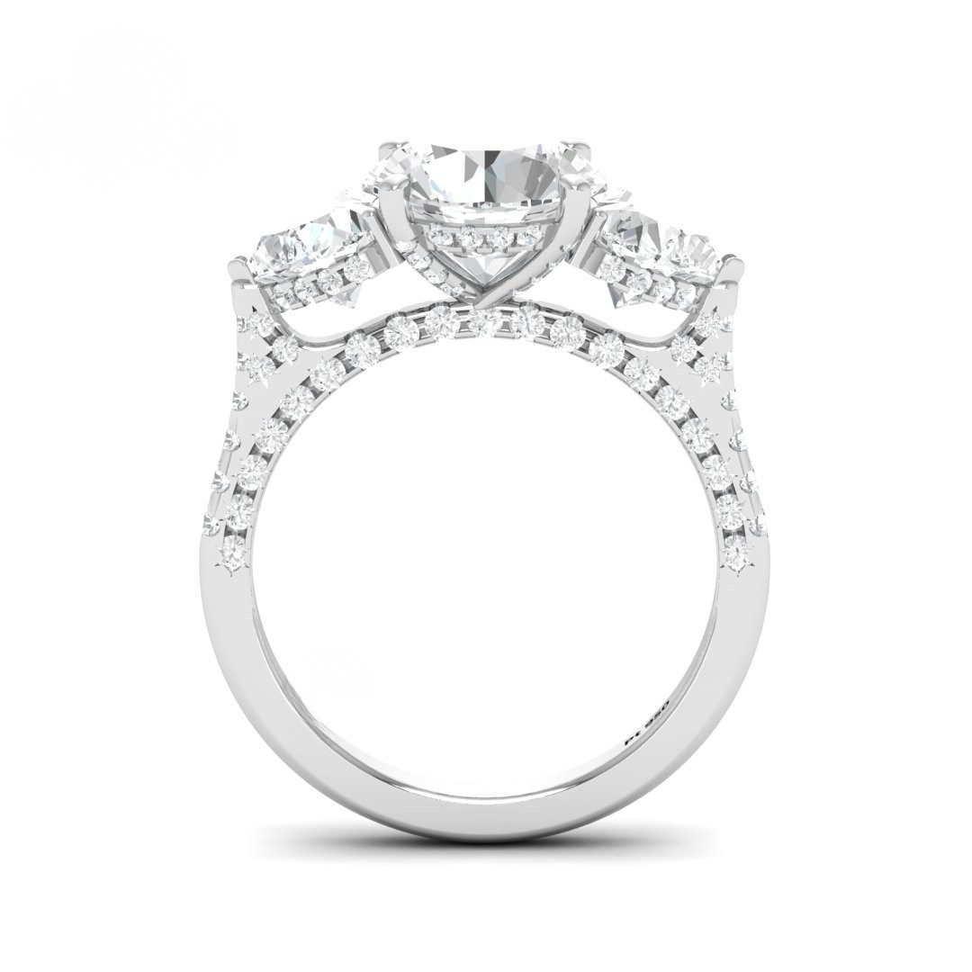 Vidhi Round Cut Diamond Engagement Ring with Heart Cut Side Diamonds and 3D Diamond Band