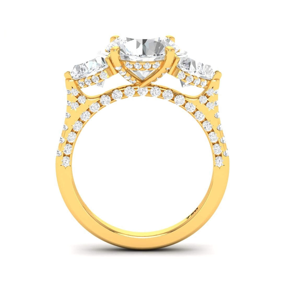 Vidhi Round Cut Diamond Engagement Ring with Heart Cut Side Diamonds and 3D Diamond Band