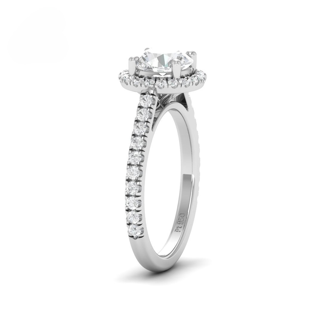 Belle Round Cut Diamond Engagement Ring with Diamond Halo & Diamond Band