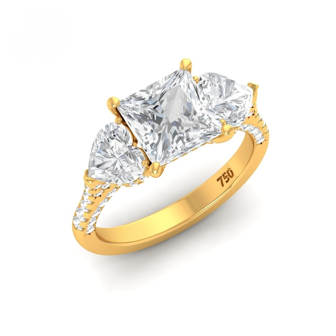 Vidhi Princess Cut Diamond Engagement Ring with Heart Cut Side Diamonds and 3D Diamond Band