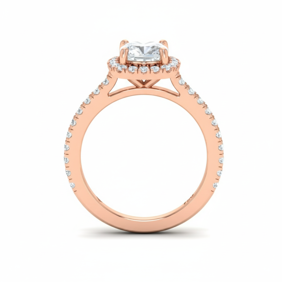 Belle Cushion Cut Diamond Engagement Ring with Diamond Halo & Diamond Band