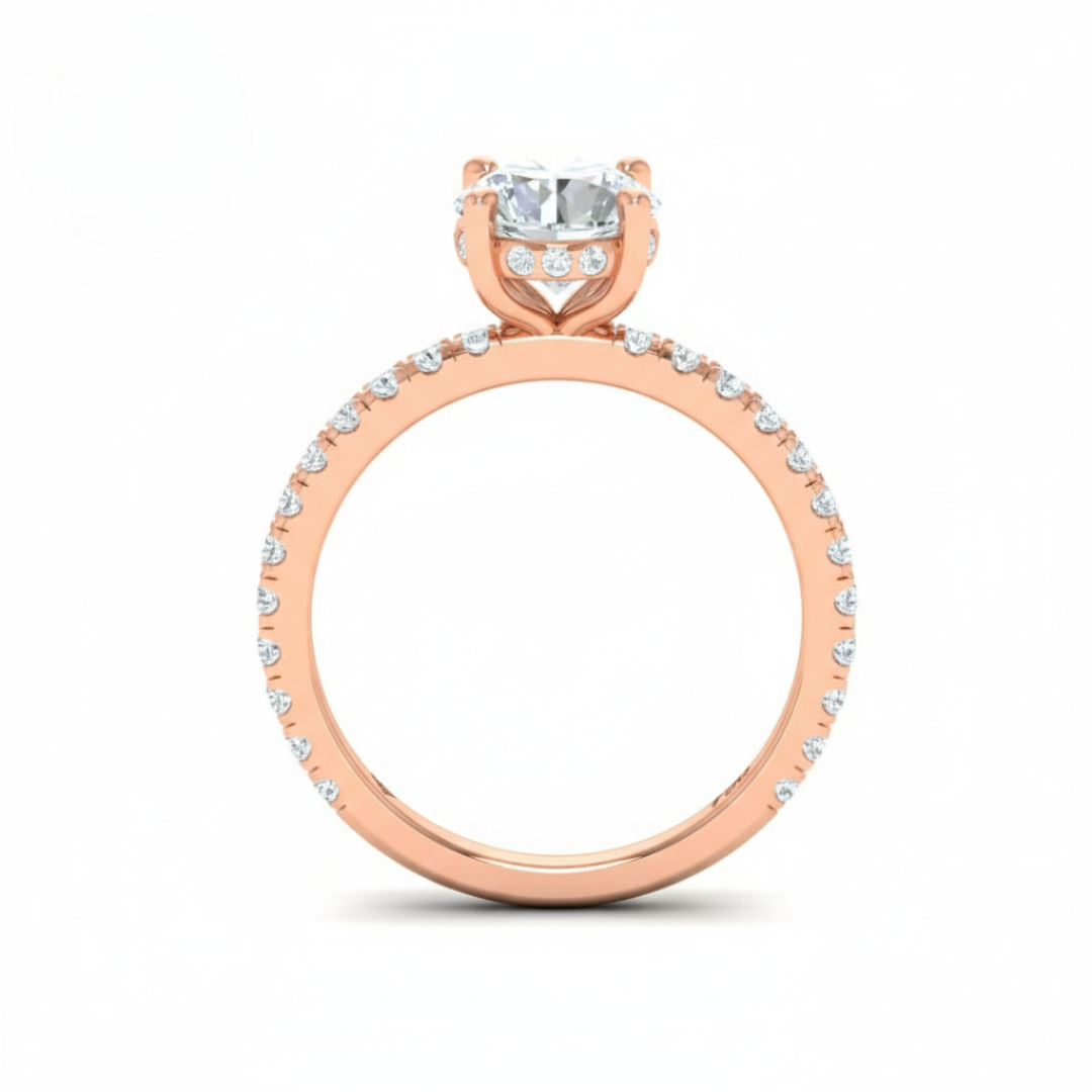 Lila Round Cut Diamond Engagement Ring with Diamond Hidden Halo and Diamond Band