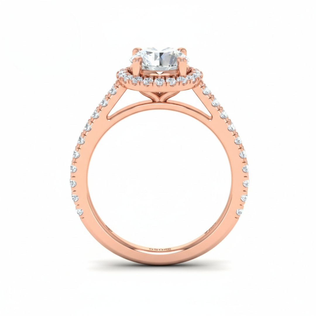 Belle Round Cut Diamond Engagement Ring with Diamond Halo & Diamond Band