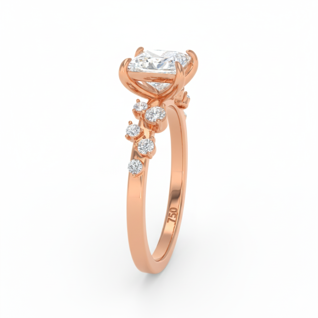 Lina Princess Cut Diamond Engagement Ring With Diamond Accent Band