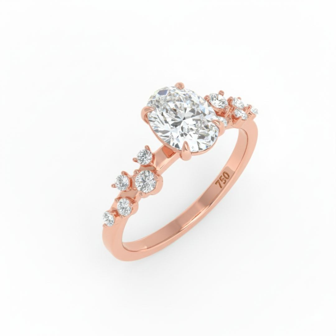 Lina Oval Cut Diamond Engagement Ring With Diamond Accent Band