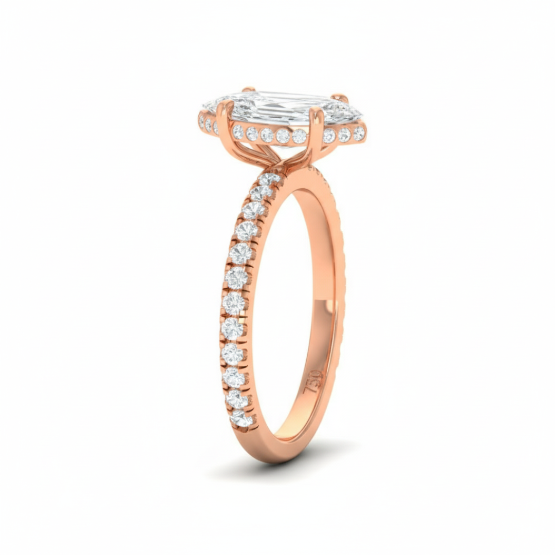 Lila Marquise Cut Diamond Engagement Ring with Diamond Hidden Halo and Diamond Band