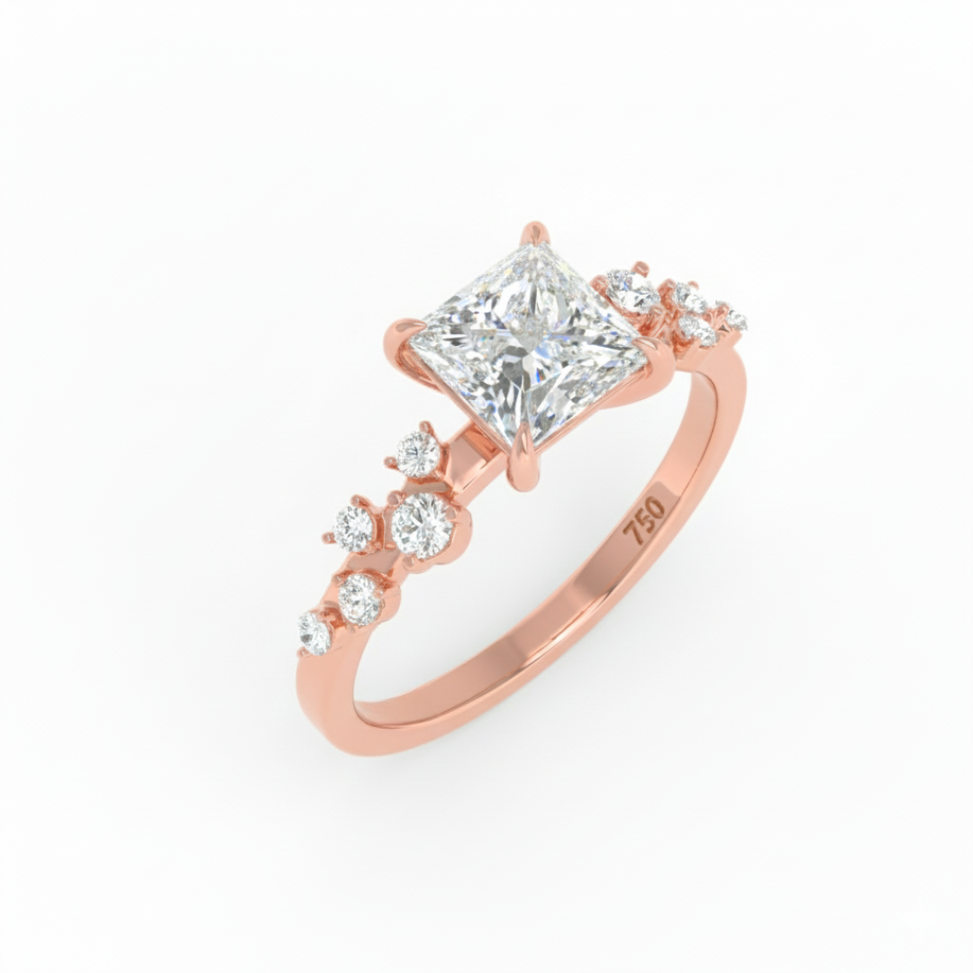 Lina Princess Cut Diamond Engagement Ring With Diamond Accent Band