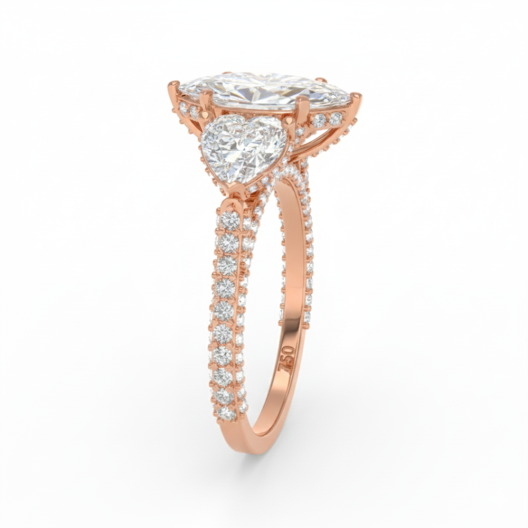 Vidhi Marquise Cut Diamond Engagement Ring with Heart Cut Side Diamonds and 3D Diamond Band