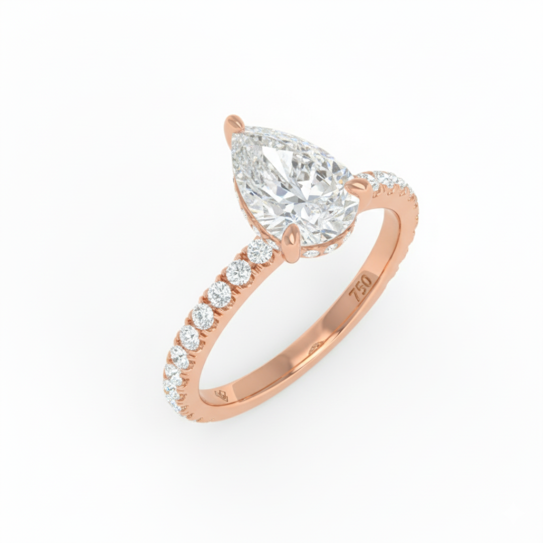 Lila Pear Cut Diamond Engagement Ring with Diamond Hidden Halo and Diamond Band