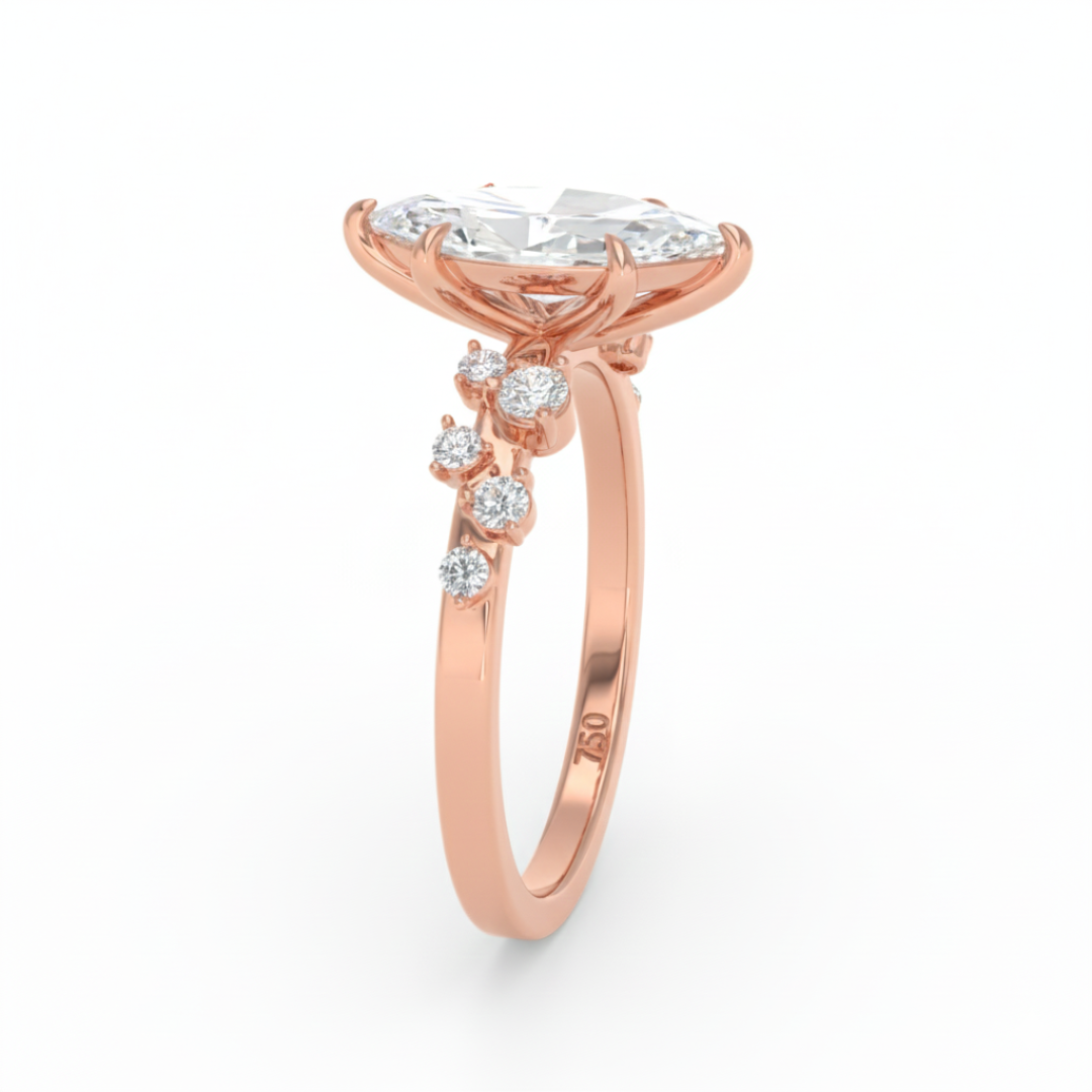 Lina Marquise Cut Diamond Engagement Ring With Diamond Accent Band