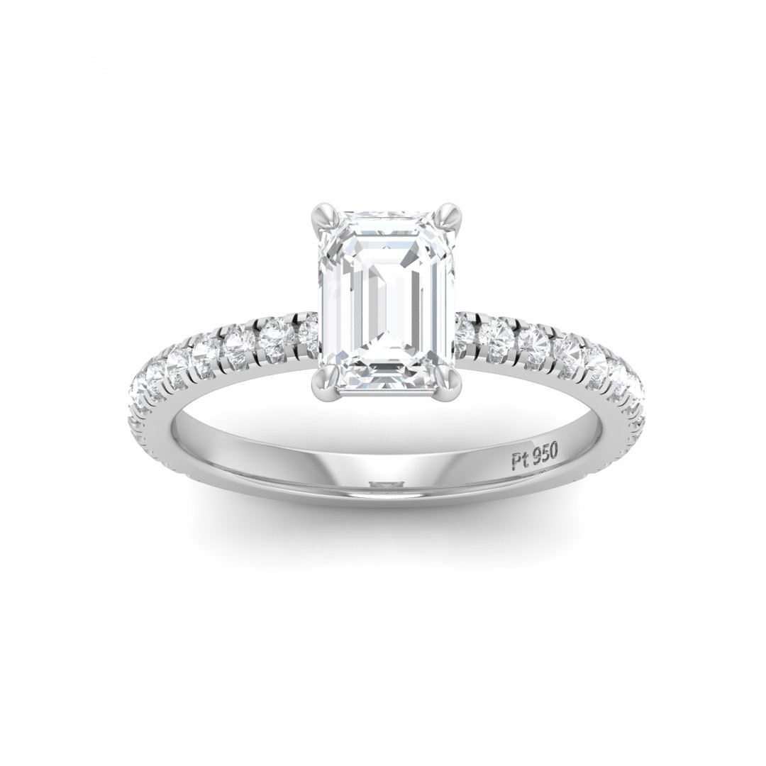 Athena Emerald With Diamond Band Engagement Ring