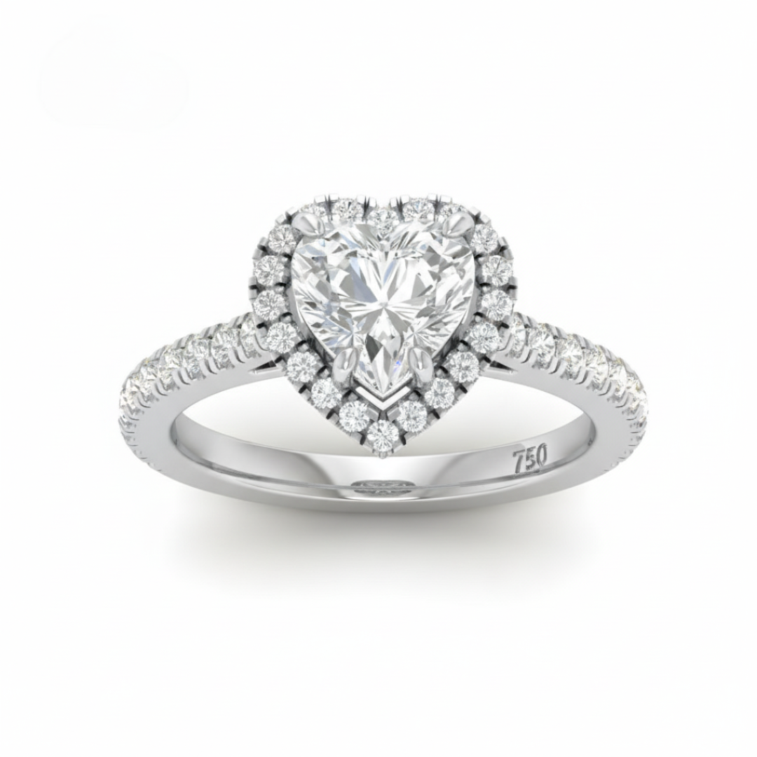 Belle Heart Cut Diamond Engagement Ring with Diamond Halo & Diamond Band