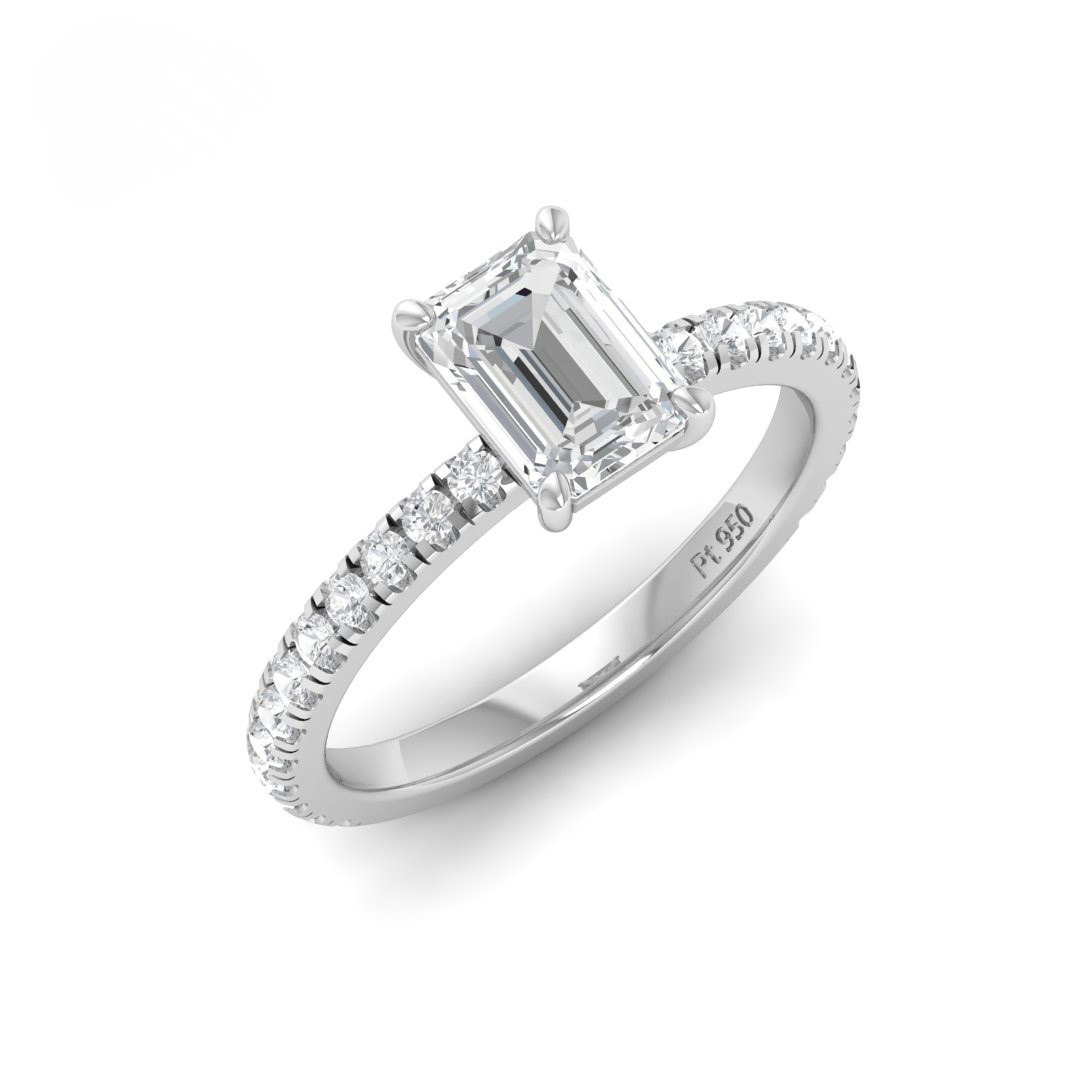 Athena Emerald With Diamond Band Engagement Ring