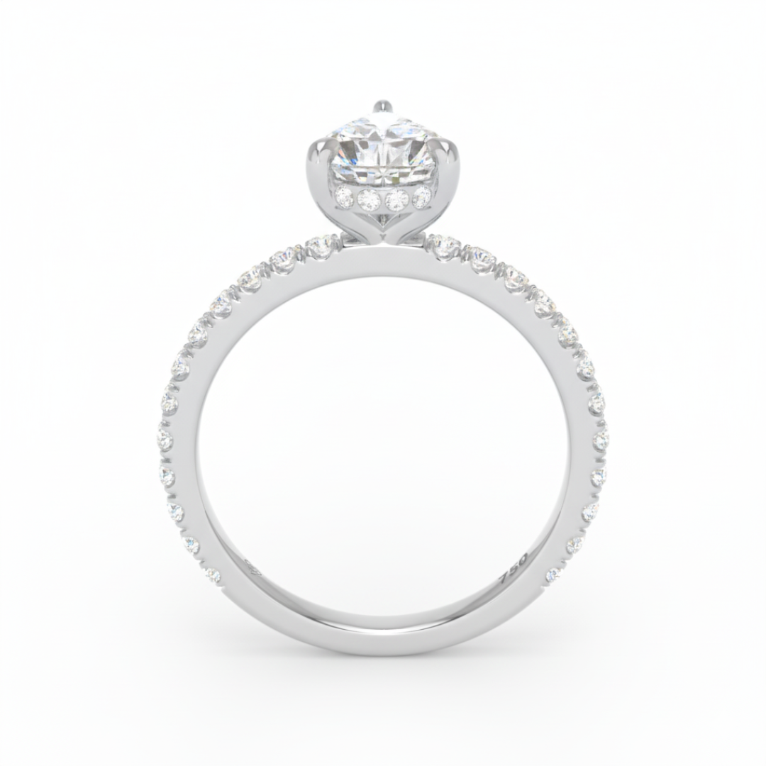 Lila Pear Cut Diamond Engagement Ring with Diamond Hidden Halo and Diamond Band