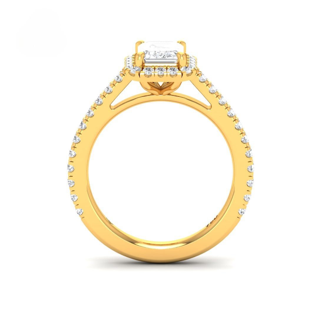 Belle Emerald Cut Diamond Engagement Ring with Diamond Halo & Diamond Band