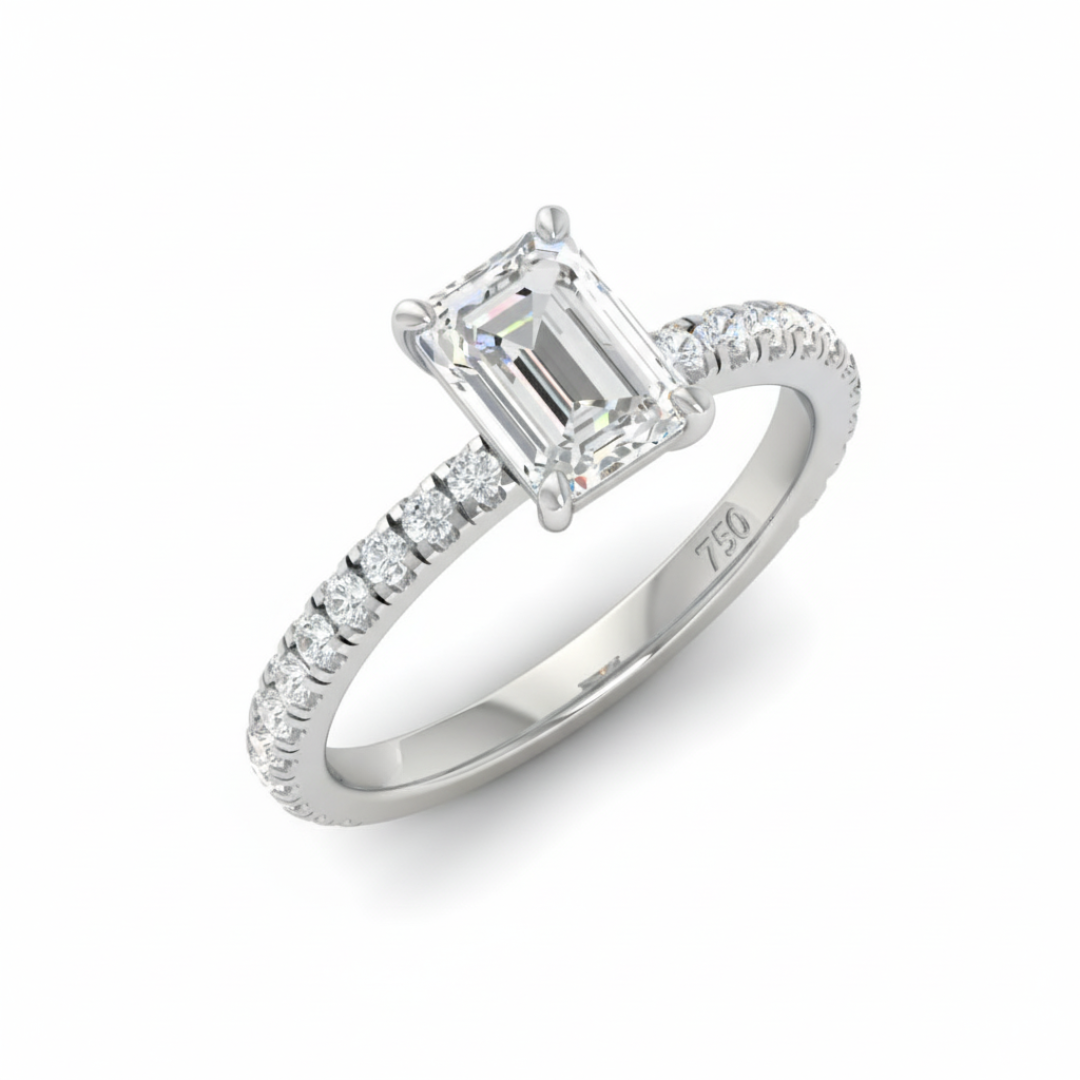 Athena Emerald With Diamond Band Engagement Ring