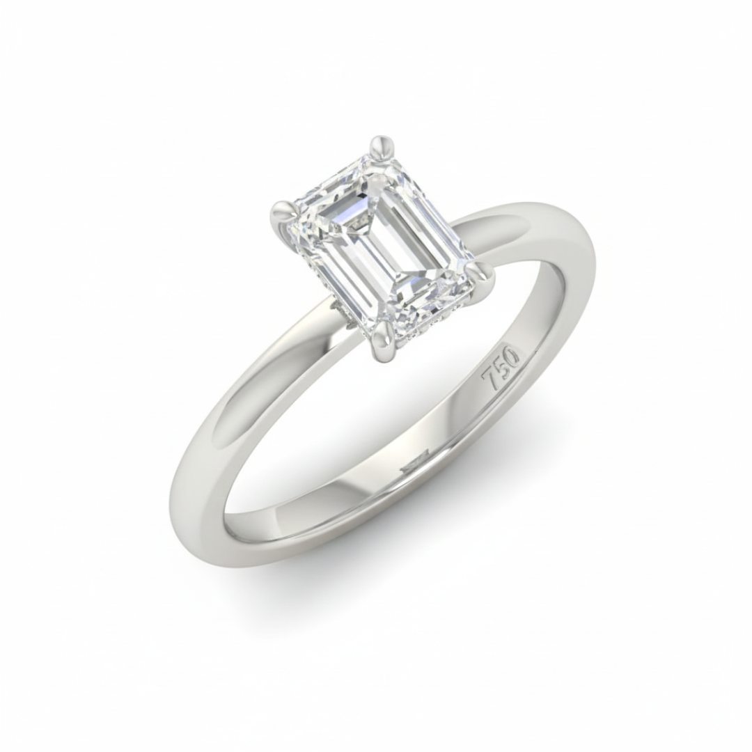 Kiara Emerald Cut Diamond With Hidden Halo Engagement Ring