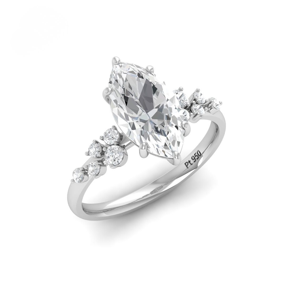 Lina Marquise Cut Diamond Engagement Ring With Diamond Accent Band