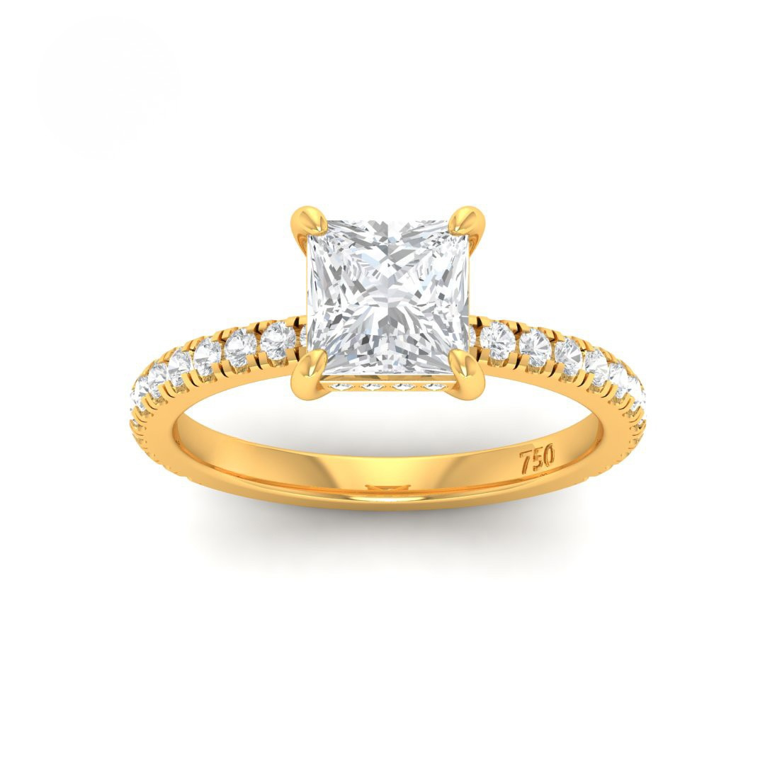 Lila Princess Cut Diamond Engagement Ring with Diamond Hidden Halo and Diamond Band