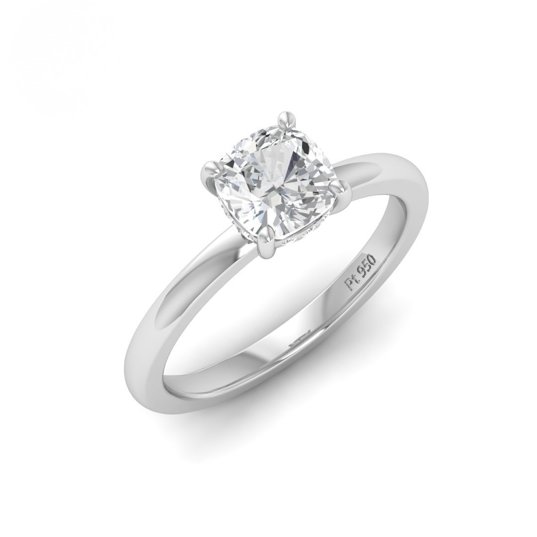 Kiara Cushion Cut Diamond With Hidden Halo Engagement Ring