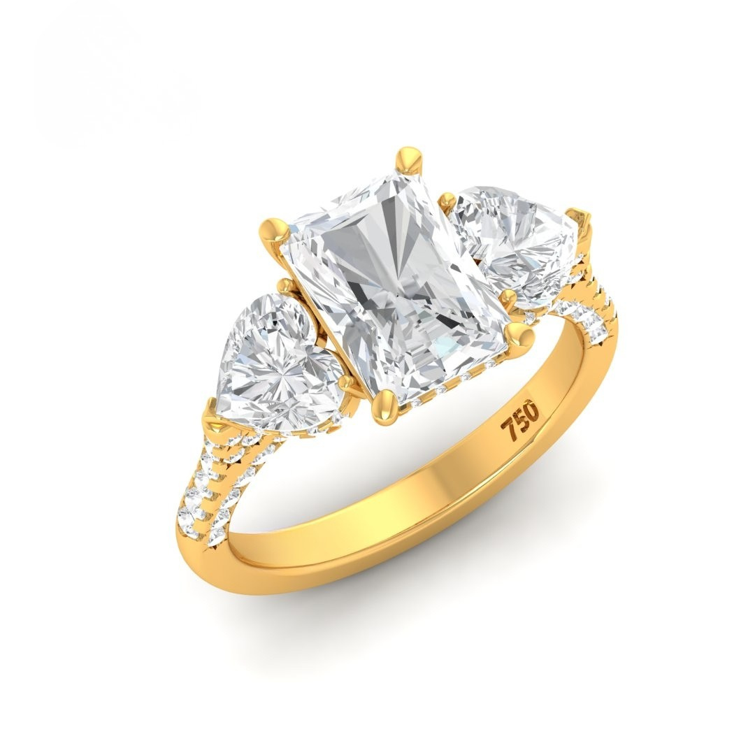 Vidhi Radiant Cut Diamond Engagement Ring with Heart Cut Side Diamonds and 3D Diamond Band