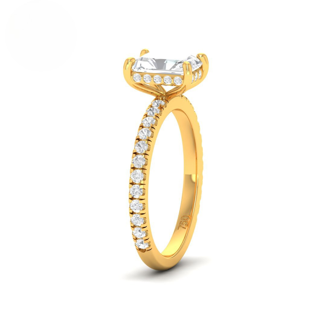 Lila Radiant Cut Diamond Engagement Ring with Diamond Hidden Halo and Diamond Band