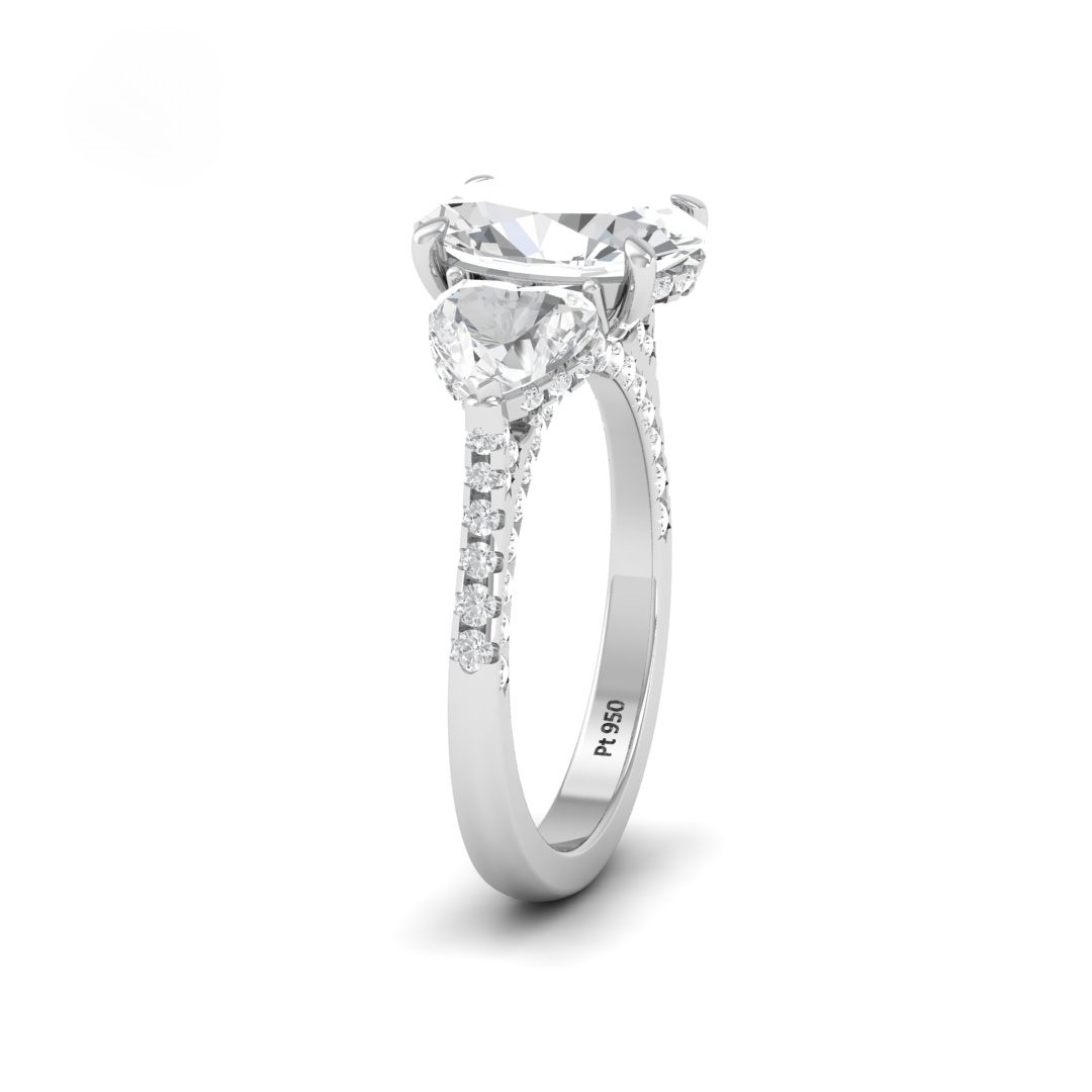 Vidhi Oval Cut Diamond Engagement Ring with Heart Cut Side Diamonds and 3D Diamond Band