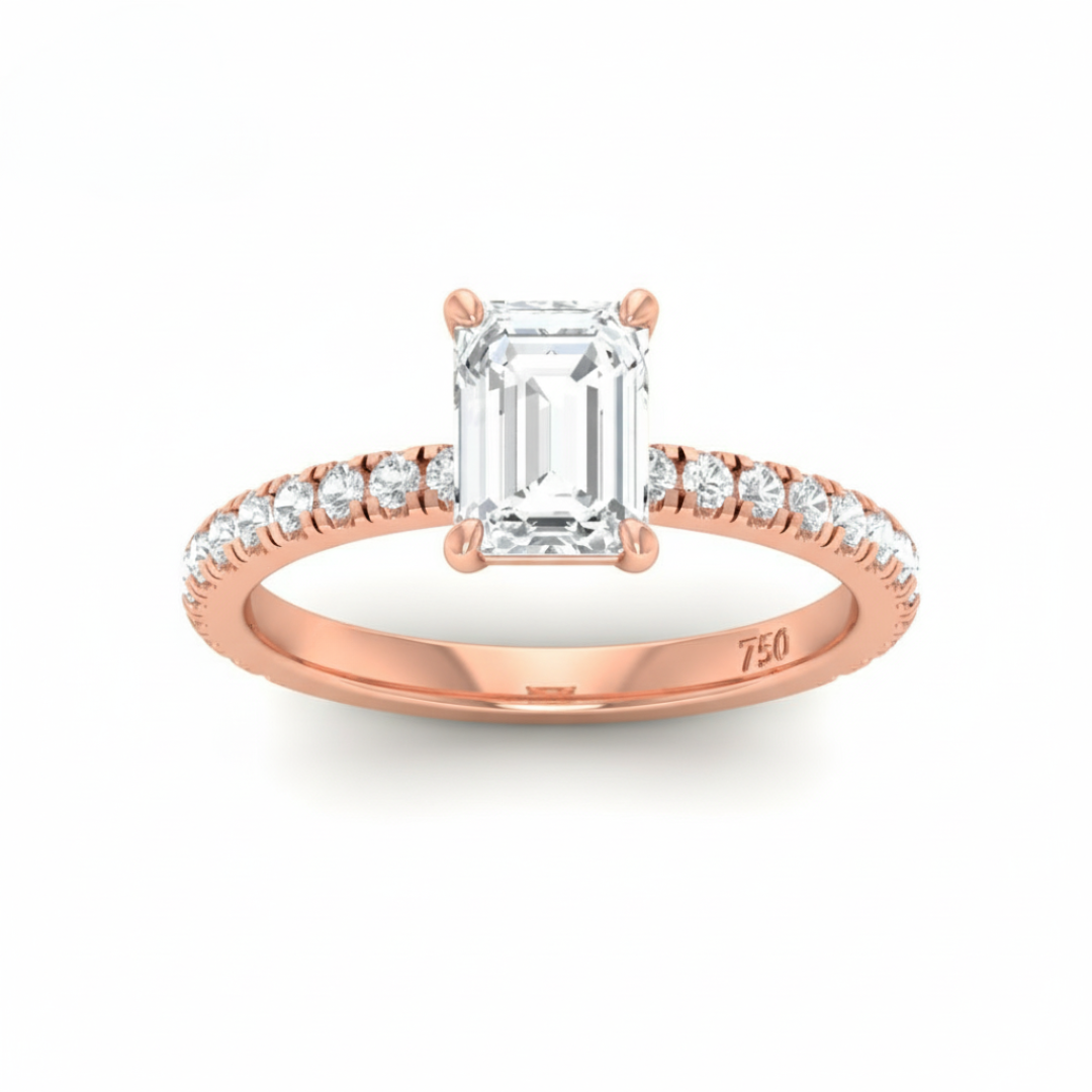 Athena Emerald With Diamond Band Engagement Ring