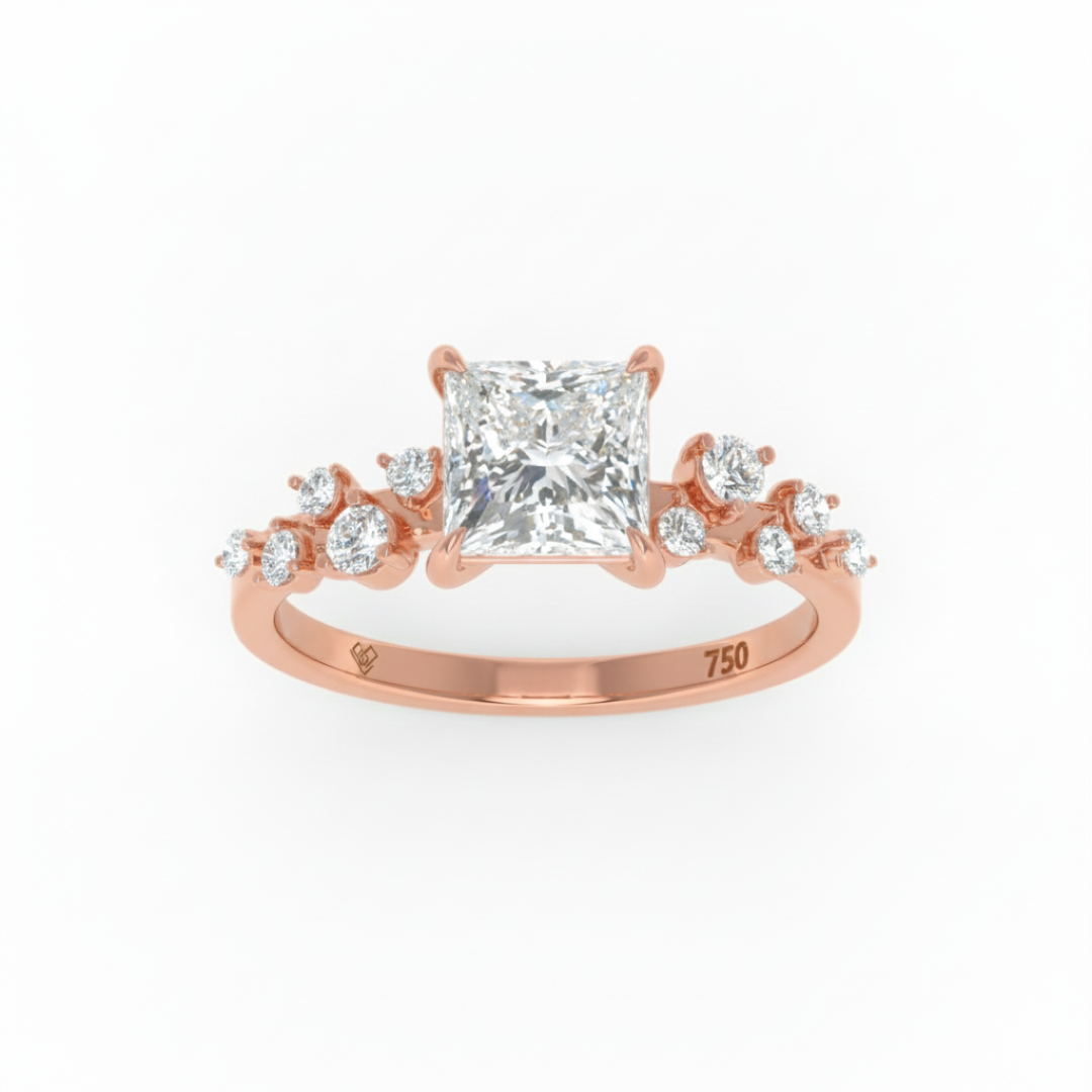 Lina Princess Cut Diamond Engagement Ring With Diamond Accent Band