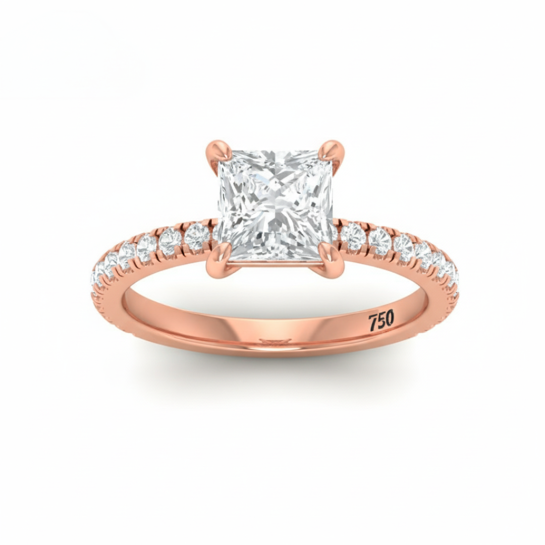Athena Princess With Diamond Band Engagement Ring