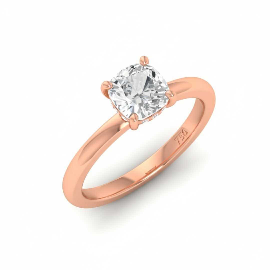 Kiara Cushion Cut Diamond With Hidden Halo Engagement Ring