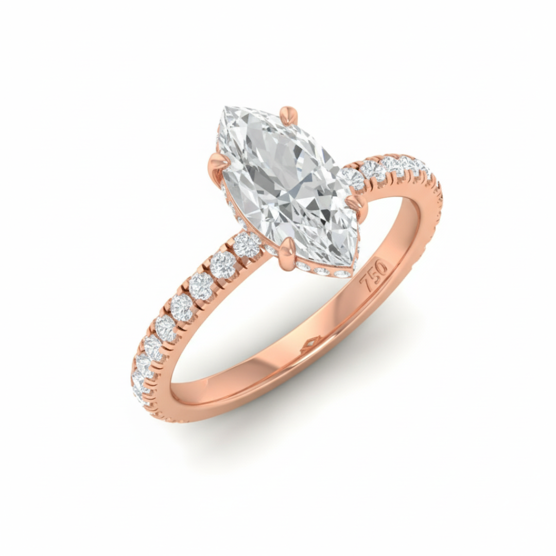 Lila Marquise Cut Diamond Engagement Ring with Diamond Hidden Halo and Diamond Band