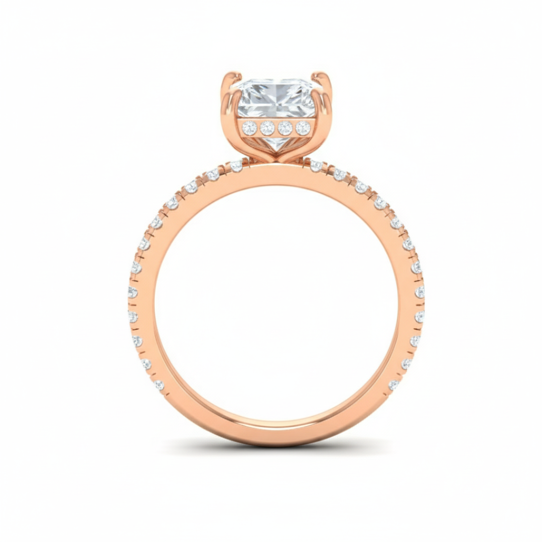 Lila Princess Cut Diamond Engagement Ring with Diamond Hidden Halo and Diamond Band