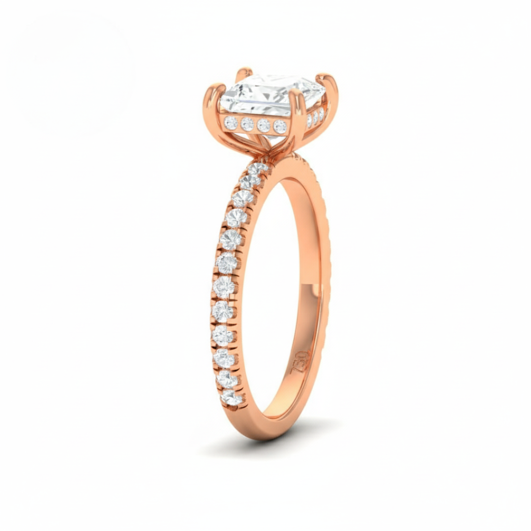 Lila Princess Cut Diamond Engagement Ring with Diamond Hidden Halo and Diamond Band