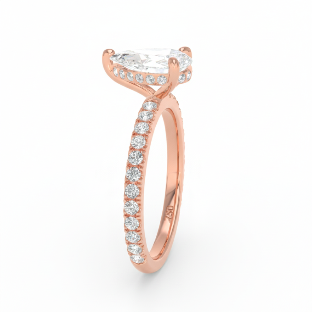 Lila Pear Cut Diamond Engagement Ring with Diamond Hidden Halo and Diamond Band