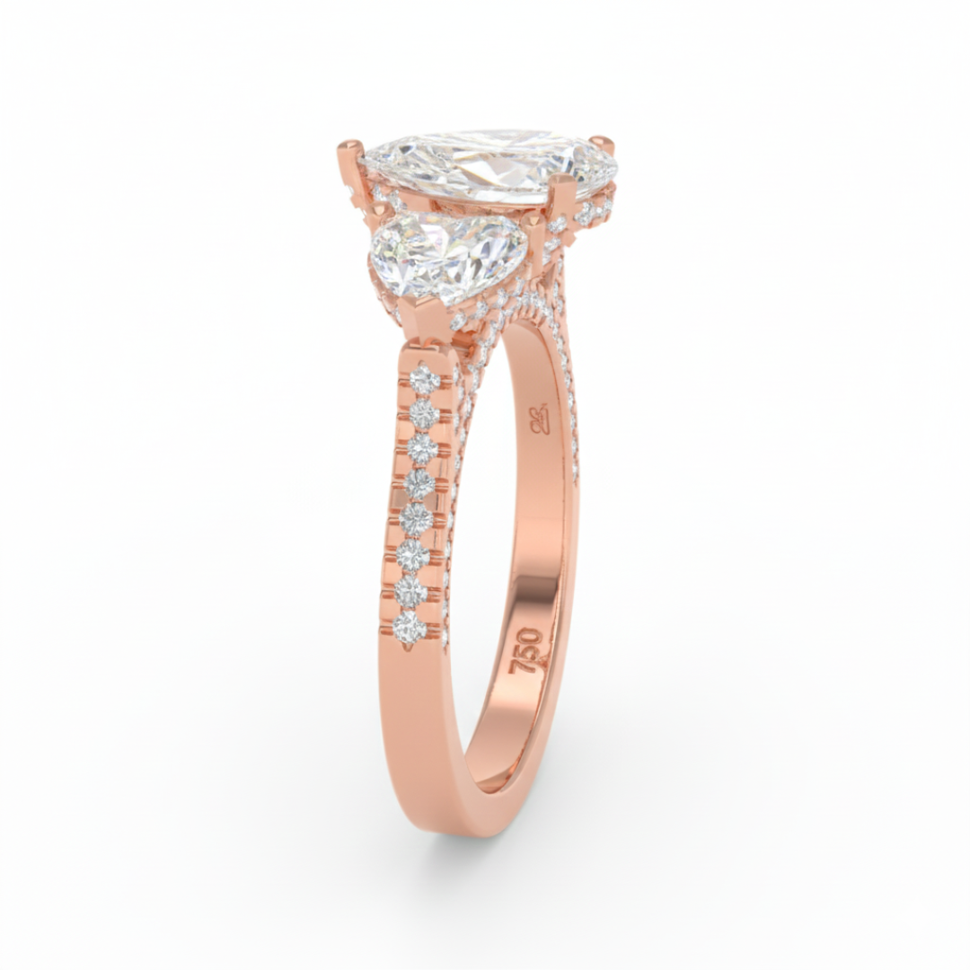 Vidhi Pear Cut Diamond Engagement Ring with Heart Cut Side Diamonds and 3D Diamond Band